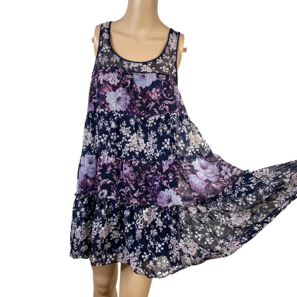 Urban Outfitters Kimchi Blue Tiered Trapeze Slip Sundress S Floral Swing Summer - Picture 4 of 10